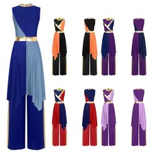 2Pcs Women's Praise Worship Costume Irregular Hem Dance Dress and Wide Leg Pants