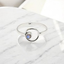 Natural Rainbow Moonstone 925 Silver Promise Band Bezel Crown Chakra Ring Size 7