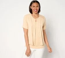 BEAUTIFUL by Lawrence Zarian Women's Top Sweater Sz L Button Front Brown A651401