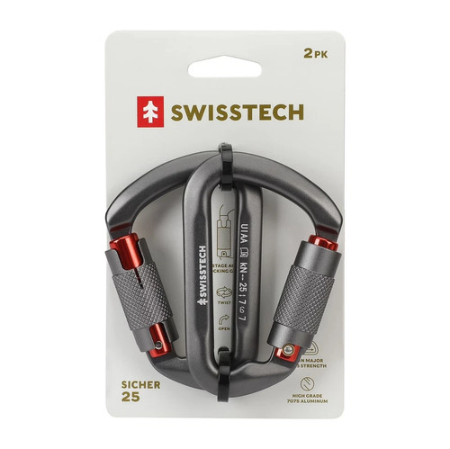 Swiss Tech 25kN Climbing Carabiners, 2 pack, Auto Locking, 7075 Aluminum - Picture 14 of 15