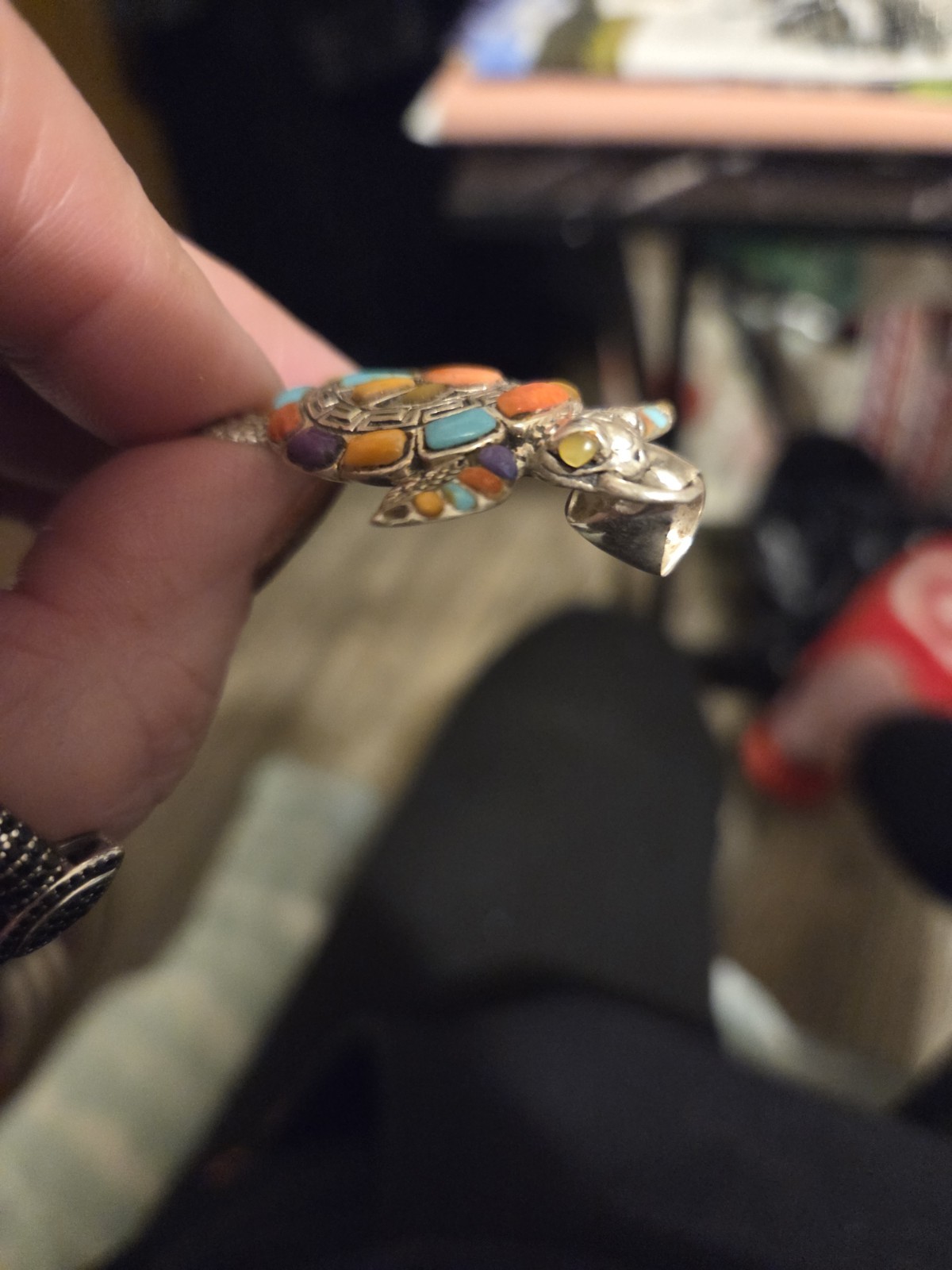 Sterling Silver Multi Gemstone TURTLE Pendant - image 14