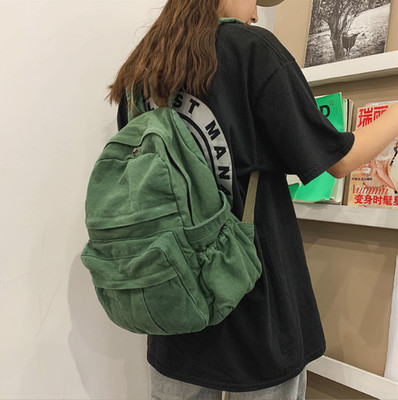 Women's retro large capacity simple student trendy canvas backpack