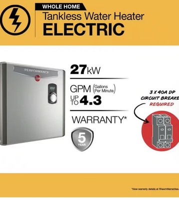Rheem Performance RETEX-27 Electric Tankless Water Heater 27kW 5.27 GPM 240-Volt