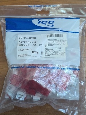 ICC IC107L6CWH 25 Pack Cat6 EZ Module Jack White NEW SEALED! Category 6