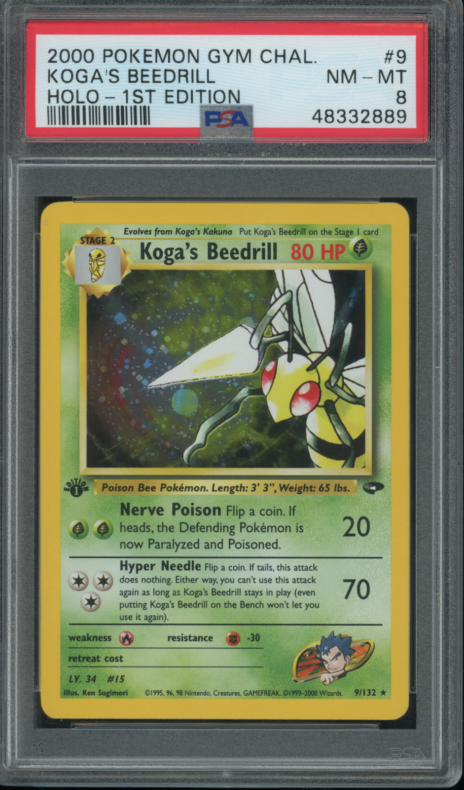 2000 Pokémon Koga's Beedrill #9 Gym Challenge Holo 1st Edition PSA 8 NM-MT