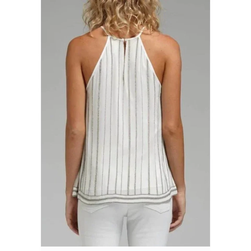 Joie Silk Tank Top Womens XS White Silver Zelpha Striped Sheer Blouse Silk - Image 4 of 4