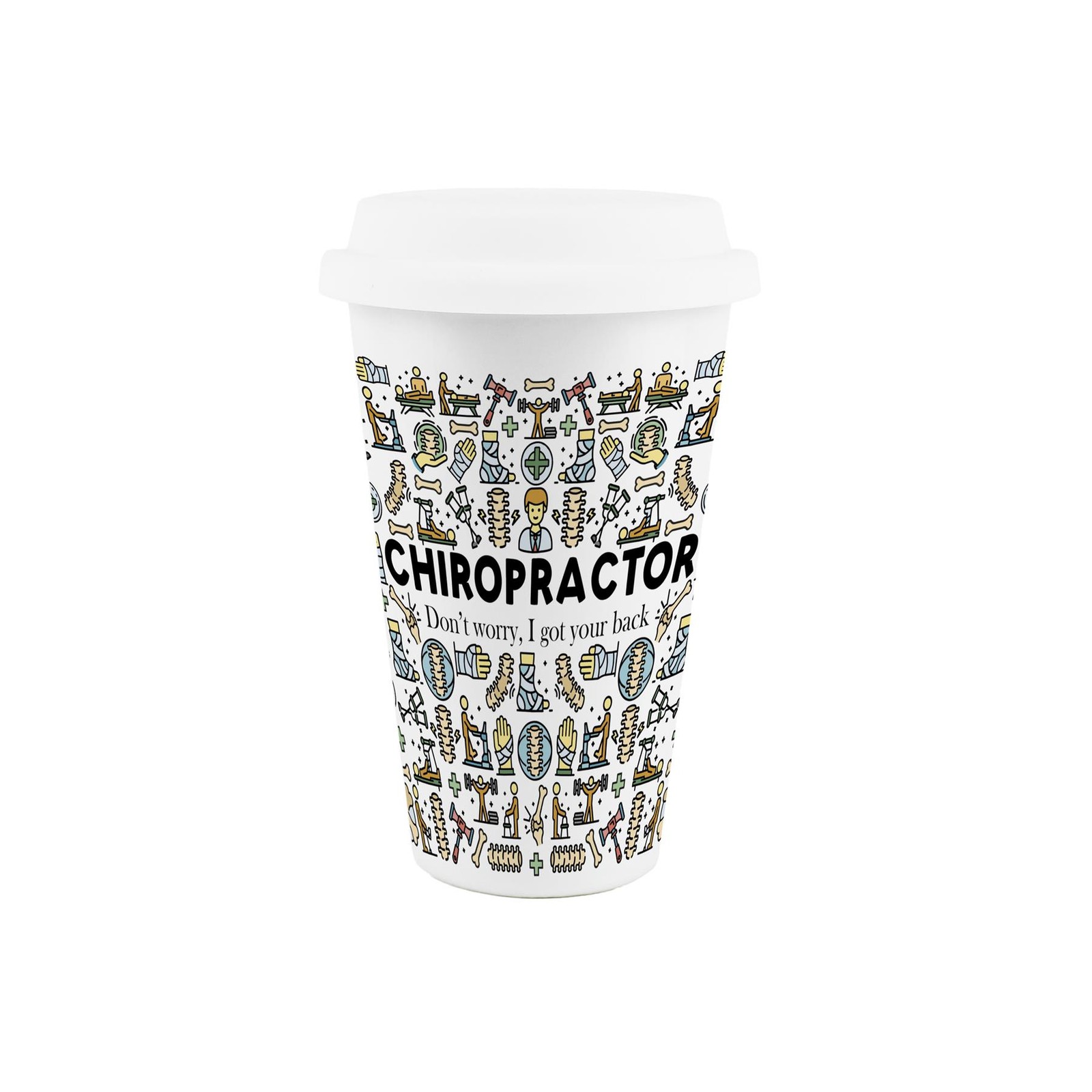 Chiropractor Ceramic Travel Mug - Reusable Double-Walled Drinks Cup Gift