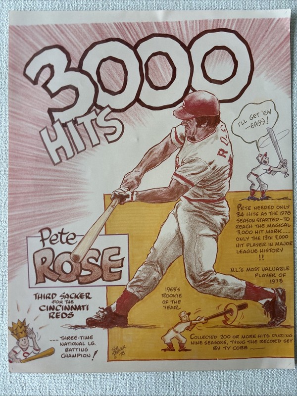 Pete Rose 3000th Hit Print By Bob Parker  (One of a Kind)