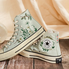 Customized Embroidered Converse High Tops, Flower Embroidered Shoes Women