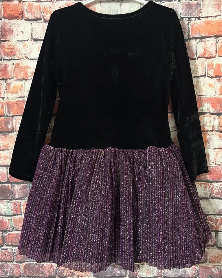 Vestido Nannette Niñas Talla 5 Negro Púrpura Brillo Lazo Manga Larga Fiesta de Vacaciones Foto 2 de 4