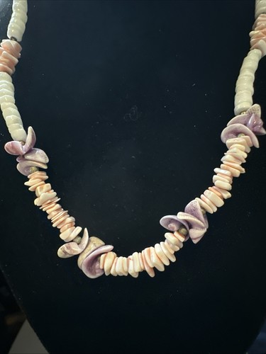 Angel skin coral chips puka Orchid Shell Beads 18” Vintage Barrel Clasp ...