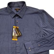 NWT Banana Republic Non Iron Slim Fit Shirt Dark Blue Plaid 100 Cotton Mens XXL