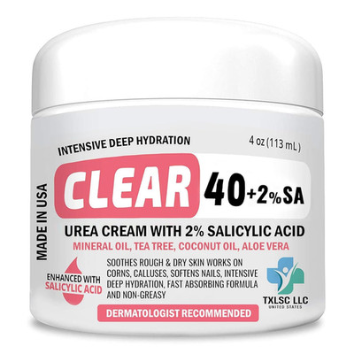 CLEAR Urea Cream 40 Percent plus 2% Salicylic Acid (4Oz) Made in USA | Urea Foot