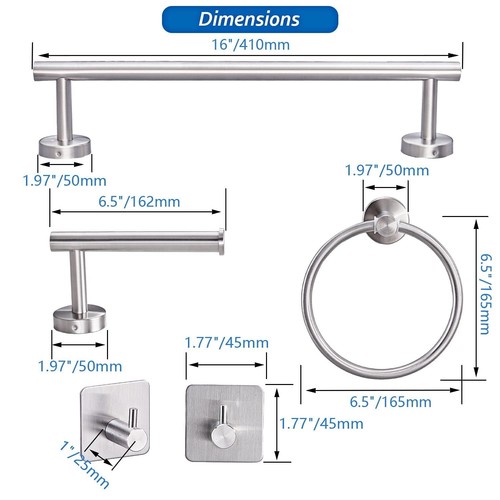 6 PCS Bathroom Hardware Set Brushed Nickel Towel Bar Stainless Steel Rack Wall - Picture 6 of 8
