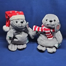 2-Vintage Coca Cola 1997 Bean Bag Plush Seal in Christmas Wintertime Apparel- 8"