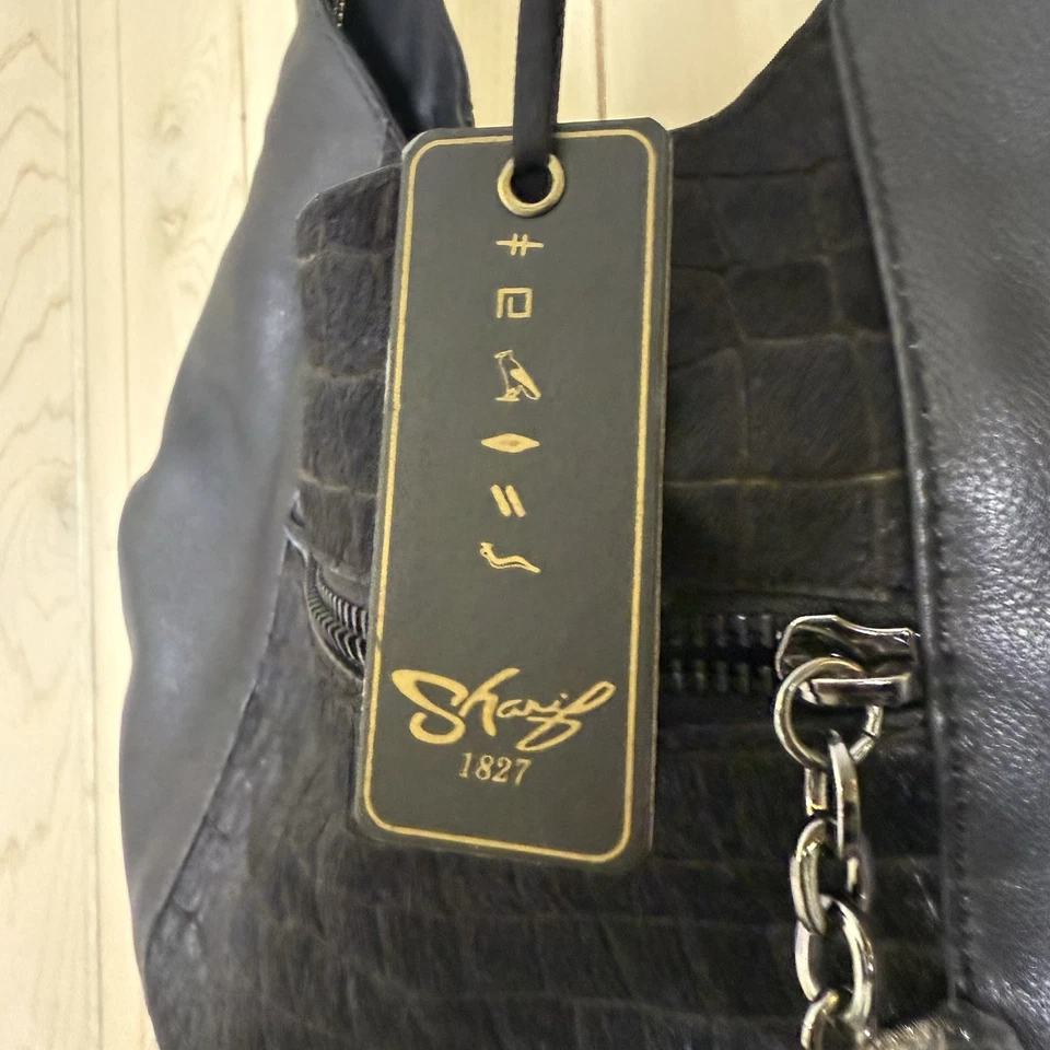 Sharif Black Leather Calf Hair Genuine Leather  Hobo Bohemian Shoulder Bag - Image 3 of 4