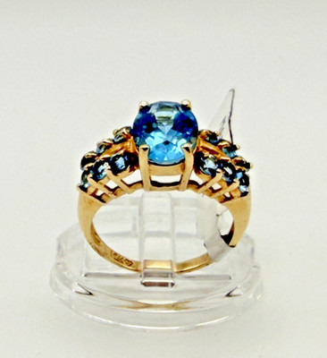 Schöner ovaler & runder Blautopas Ring aus 10 Karat Gelbgold, Größe 6, 3 g