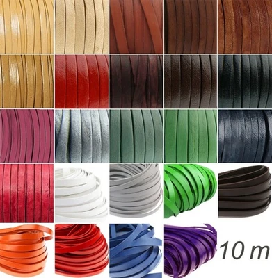 ESNADO 10 Meter Lederband flach - Breiten: 3 / 4 / 5 / 6 / 7 / 10 / 15 / 20 mm - Leder