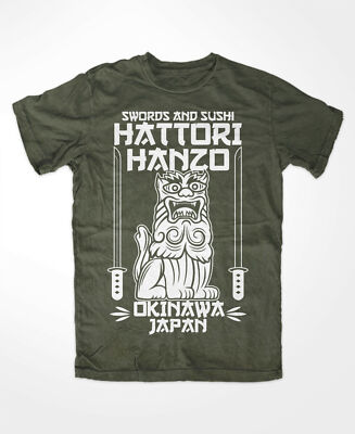 Hattori Hanzo T-Shirt OLIV  Swords and Sushi,Kill Bill,Okinawa japan,tarantino