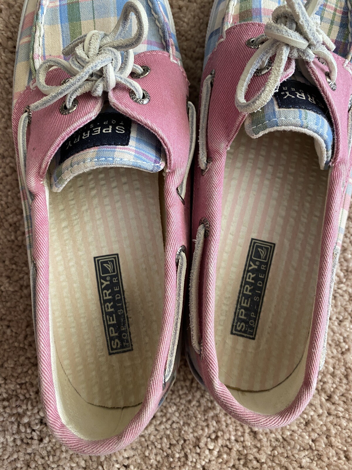 Womens Sperry Pink Pastel Plaid Boat Shoe size 9 eBay