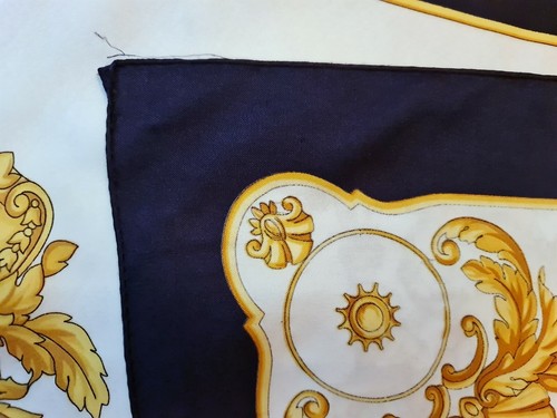SCARF VINTAGE AUTHENTIC BAROQUE FLORAL ART BLUE 35" SQUARE - Picture 4 of 4