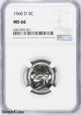 1960-D Jefferson Nickel ~ NGC MS66 ~ GEM BU UNCIRCULATED MQ