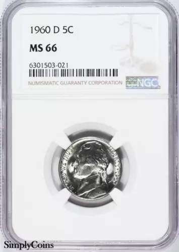 1960-D Jefferson Nickel ~ NGC MS66 ~ GEM BU UNCIRCULATED MQ