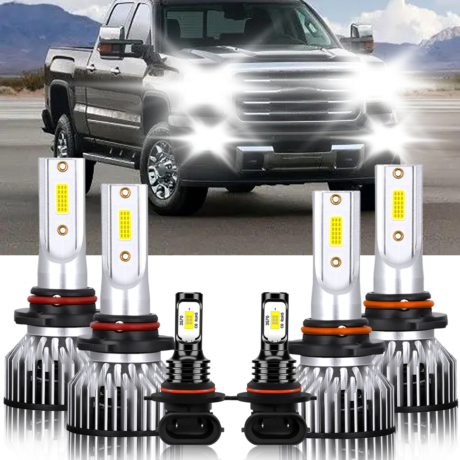 6x LED Headlight Hi Low Fog light Bulb For GMC Sierra 2500 HD Classic 2007-2007