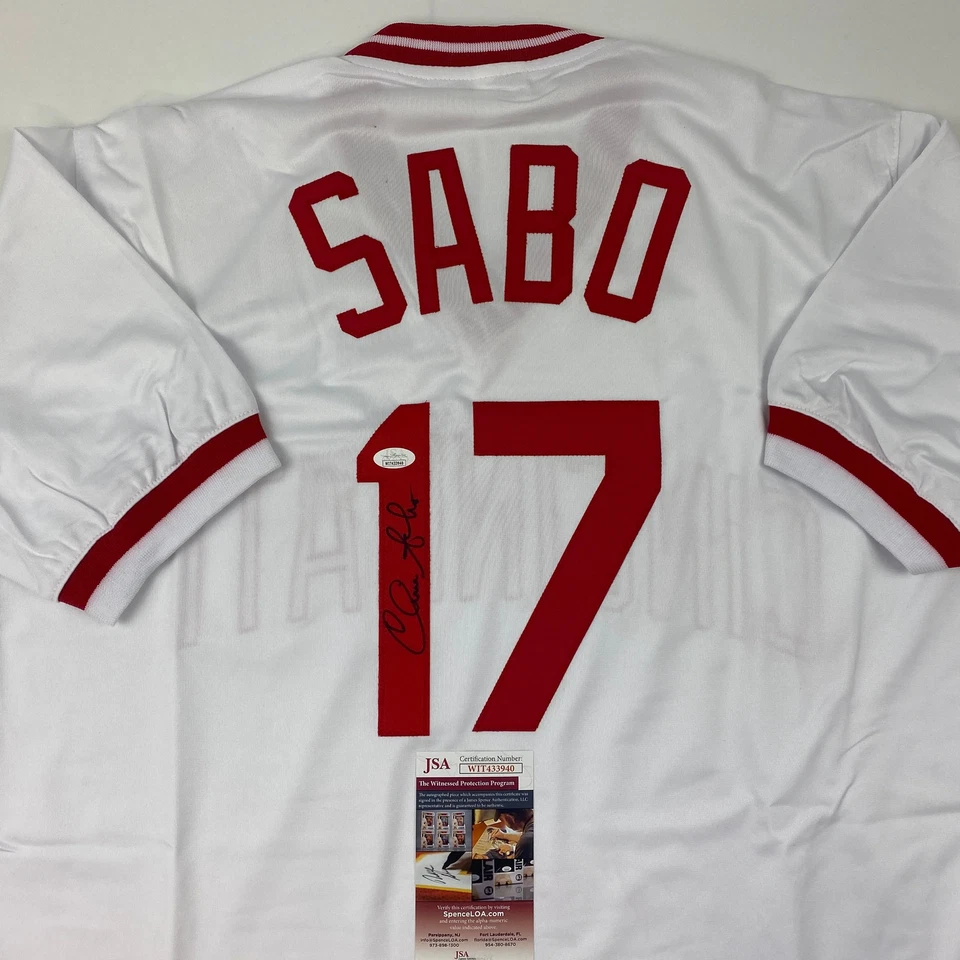 Autographed/Signed Chris Sabo Cincinnati White Baseball Jersey JSA COA - Image 2 of 4