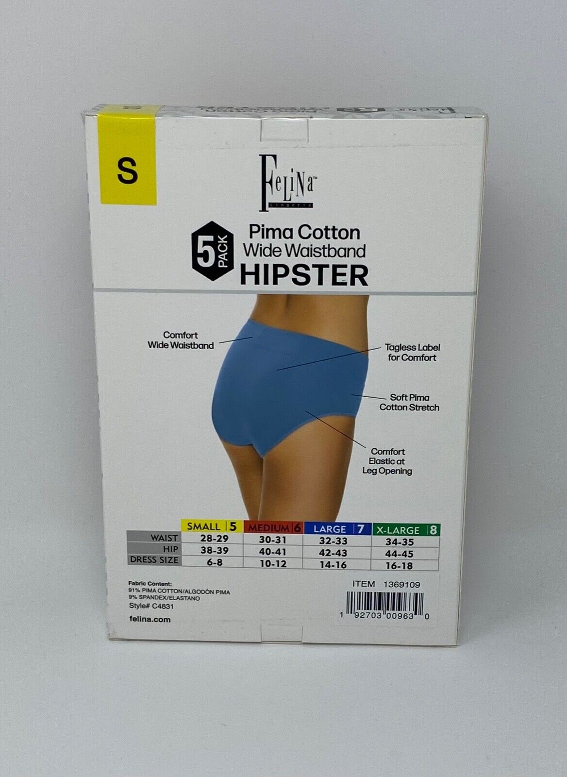 ▷ Felina Pima Cotton Wide Waistband Hipster Underwear - Small
