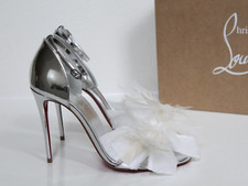 6.5 / 36.5 Christian Louboutin Silver Anemona Bow Detail Open Toe Sandals Shoes