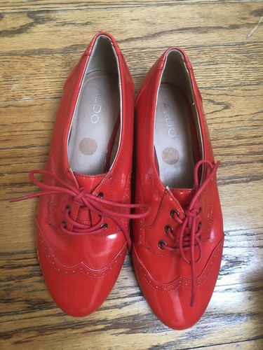 Aldo Womens Red Lace Up Oxford Loafers 
