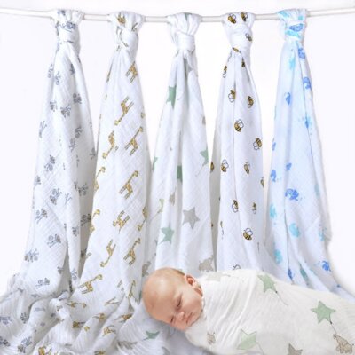 NUOLUX Muslin Swaddle Blanket - 47x47 Inch Large Baby Wrapping Blanket (Little Bee Pattern) - View #2