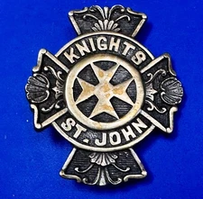 Knights of Columbus St John Commemorative Cutout Vintage Brass Belt Buckle