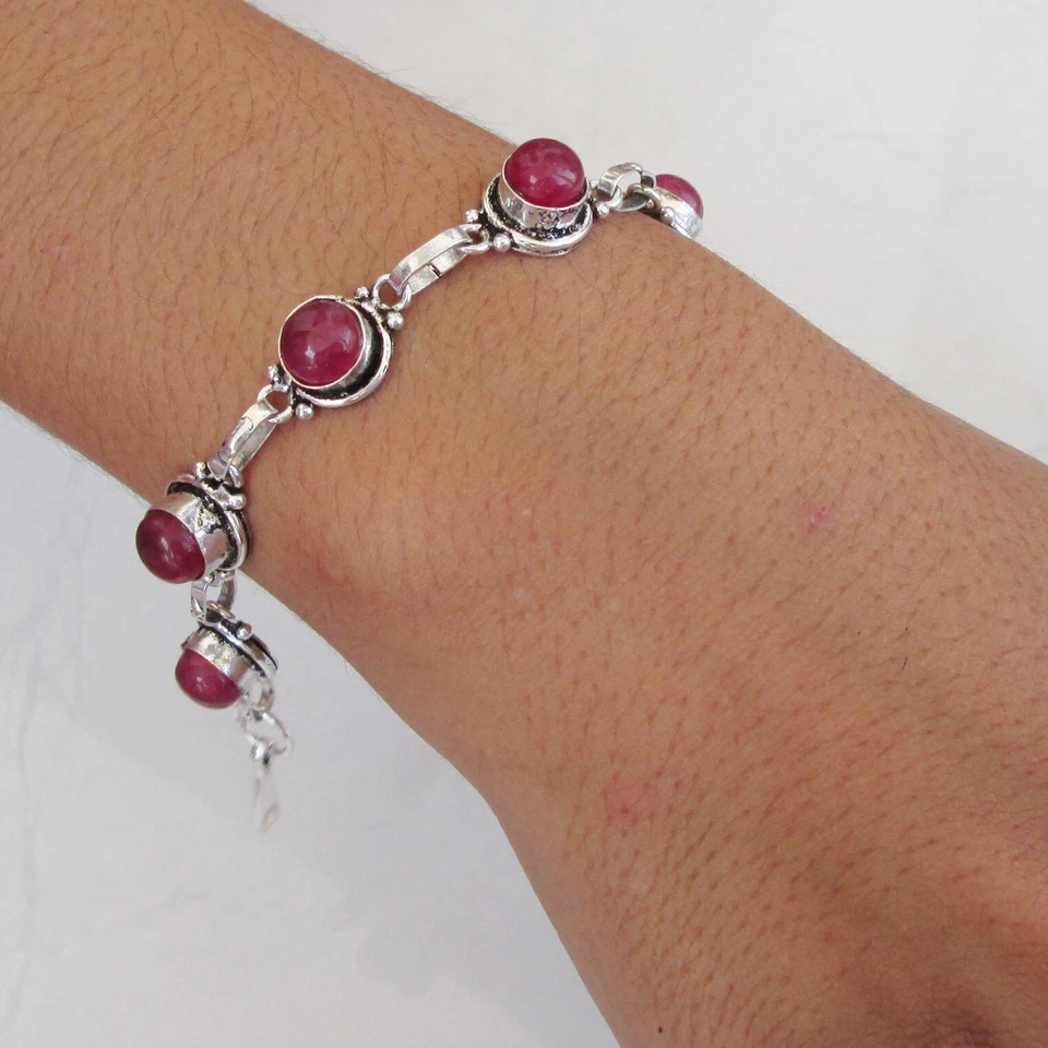 Natural Ruby jewelry handmade silver plated bracelet Jaipur jewelry adjustable - Image 4 of 4