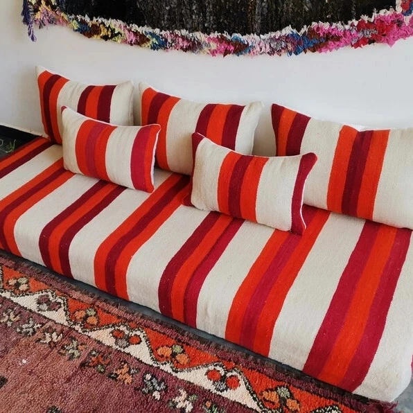 Sofá de piso marroquí - 6 pies (180x70x15 cm) cojín de piso largo sin relleno + 3 respaldos  Foto 2 de 4
