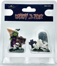 FG Square Halloween Village Accessory Witchy 2 Pack Happy Witch & Cemetery Decor