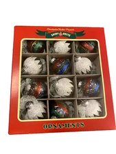 Christopher Radko SHINY BRITE SET OF 12 MCM MICA STRIPE TINSEL ORNAMENTS
