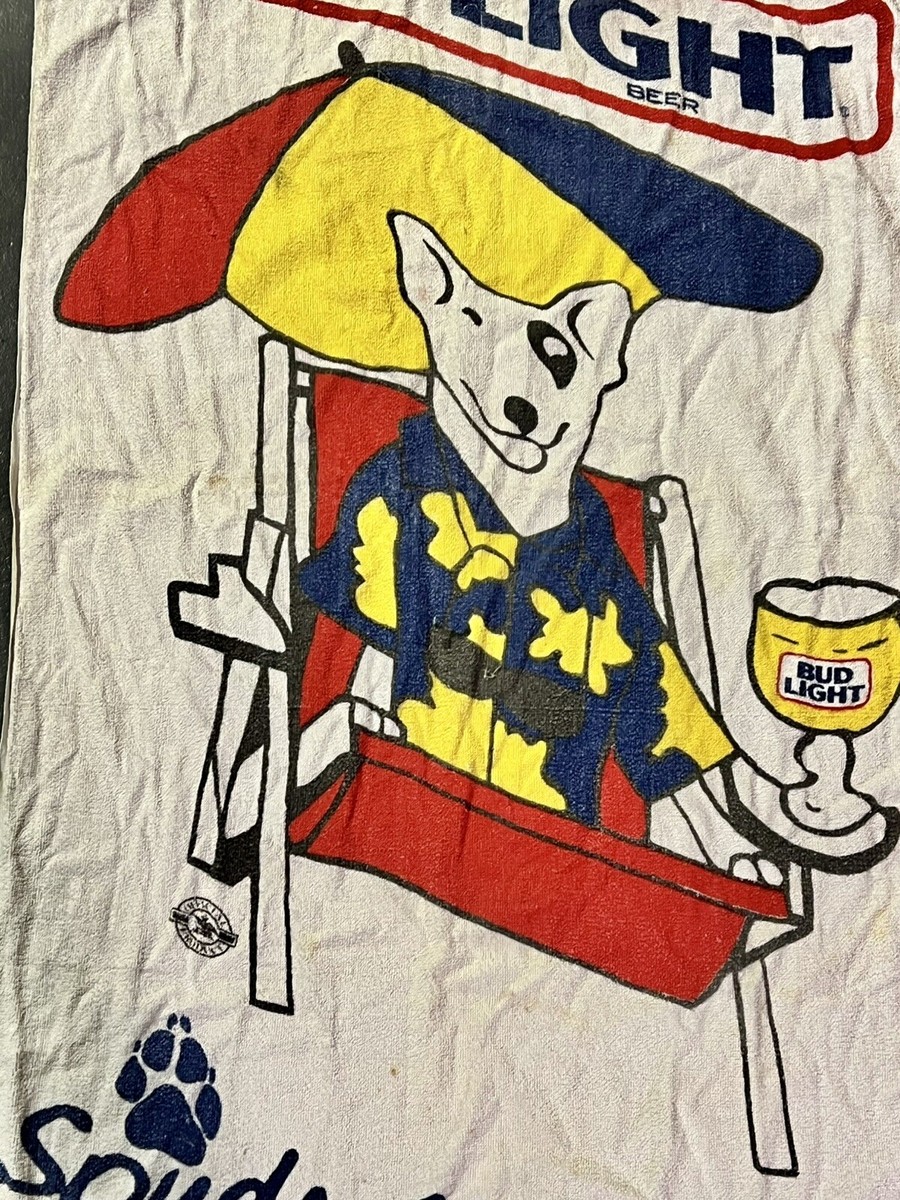 VINTAGE BUD LIGHT SPUDS MACKENZIE PITBUL BEACH TOWEL BEER