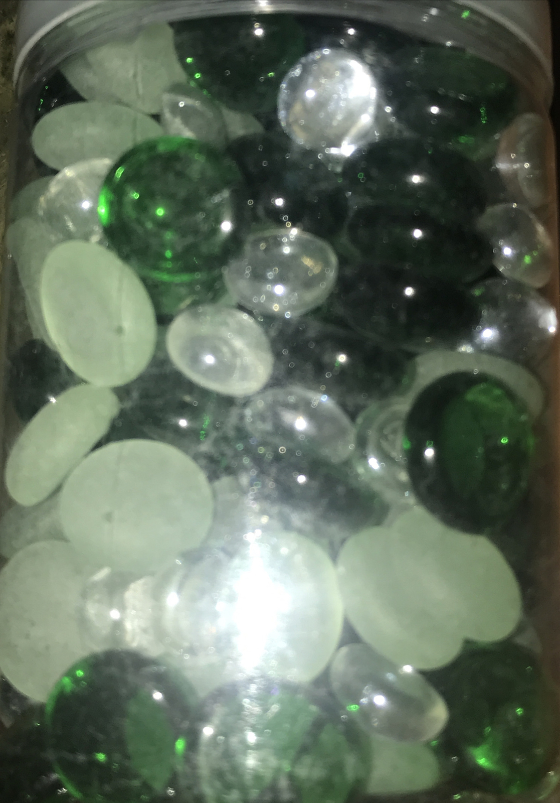 Decorative Accent Glass Gem Round Flat Green Frost Clear Marble Vase