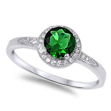 Halo Green Emerald  Cz Fashion .925 Sterling Silver Ring