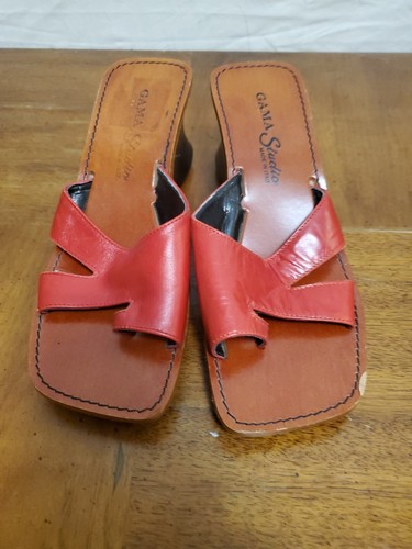 Gama Studios Italian Red Leather Wedge Sandal Shoes Size 6 - Picture 2 of 11