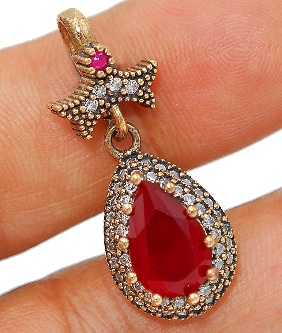 Ottoman Empire Inspired 4CT Treated Ruby 925 Silver Pendant BO20
