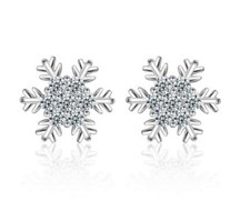 Snowflake Stud Earrings Frozen Snow Winter Sterling Silver Adult Kids gift S6