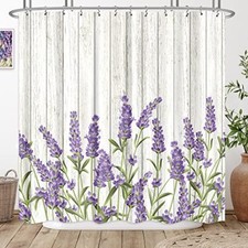 Lavender Shower Curtain Lilac Rustic Wooden Flowers Floral 72Wx72H Purple