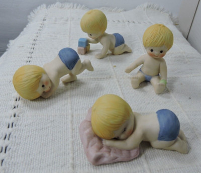 Enesco set of 4 babies doing different things cute 1982 could be cake toppers