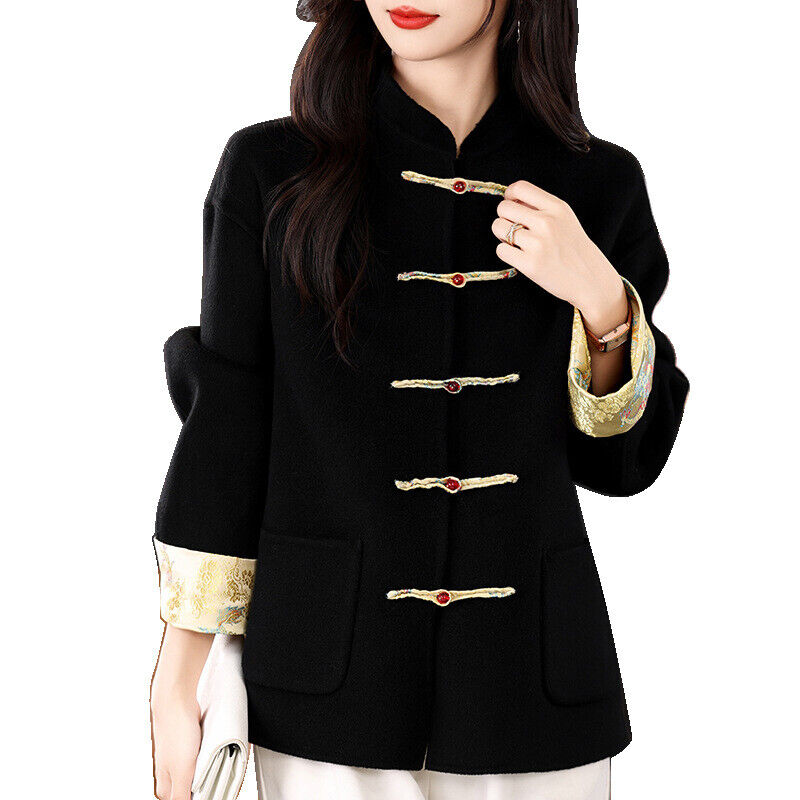 New Chinese Style 100% Wool Stand Collar Women Short Coat New Chinese Style 100% Wool Stand Collar Women Short Coat