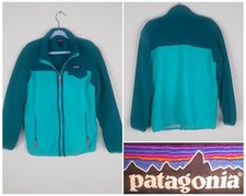 Patagonia Synchilla Kids M 10 Microfleece Teal Colorblock Full Zip #J2291