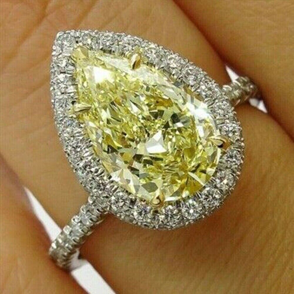 Halo 3.00Ct Pear Lab Citrine Engagement Ring White Gold Size 8.5-image