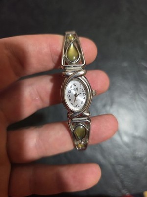 LA Express Watch Silver Tone Expansion Band Oval Shape Face stone explraess